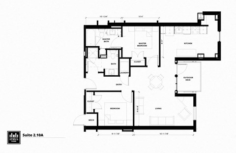 Floor plan for 2 beds, 2 baths, 1032 sqft